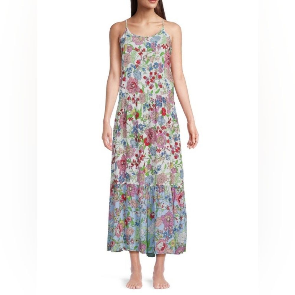 Kensie Floral Maxi Tank Dress Tiered  Viscose Cottagecore Fairy Gypsy Hippie XL